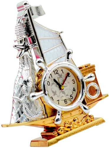 FUNOMOCYA Schiffsmodell-Uhr Acryl-tischuhr Schiffsornament-Dekoration Simulierter Schiffsschmuck Büro-Accessoire