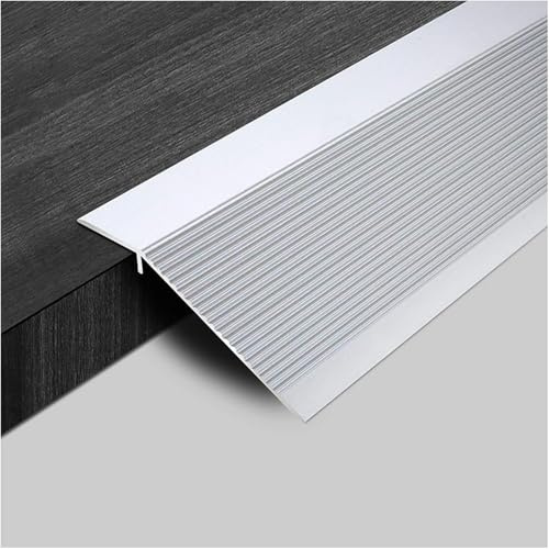 Tira de transición para azulejos de vinilo y suelos laminados, para zócalos irregulares, color plateado, 135 cm, largo rango de altura: 0,8 4 cm