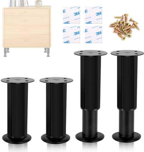 TNEDFOD 4 Pcs Piedini per Mobili Regolabili, 12-18 cm Piedi Nero Mobili Regolabili, Gambe per Mobili Gambe Supporto per Armadio mobile TV Letto Divano Tavolo