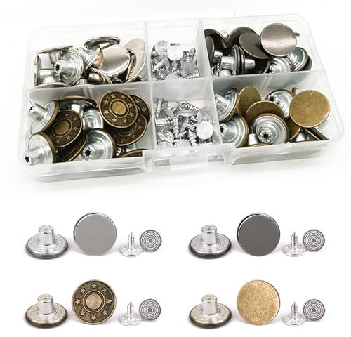 Eupneicu Jeans Knöpfe 17 mm, Hosen Ersatz Knöpfe Nähfreiknopf Ersatzknopf Verstellbare Jeansknöpfe Knöpfe, Metall Hosenknopf Für Jeansknopf Zur Reparatur Von Jeans, Hose[ 60 Stück ]