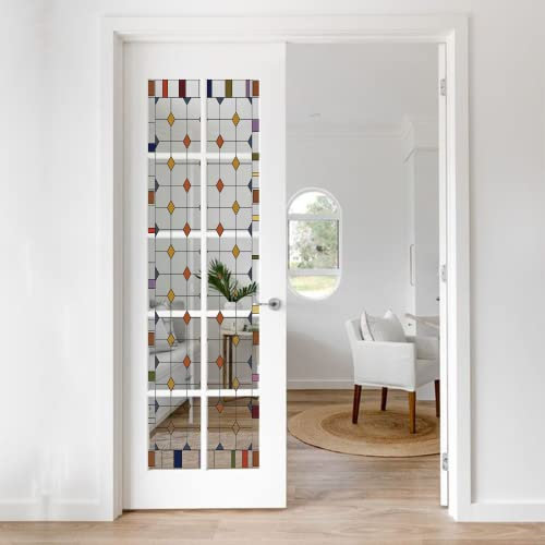 Neukids Weiß Schachbrett Muster Türaufkleber,Elektrostatische Adsorption Beidseitiger Druck Buntglas Türen Fensterfolie,Innentür dekorative Kunst Glastür Aufkleber,2 Bände 40x200cm