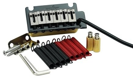 Guyker Guitar Tremolo Bridge with Brass Roller Saddle String Space 10.5mm & Brass Block & Spring and Claw, Pop-In Vibrato Bar, Complete Install Kit for Start ST Electric Guitar(GG-2001, Black)