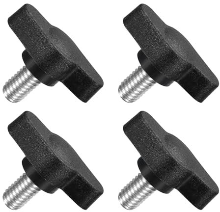 QUARKZMAN 4pz Manopole ad Alette a T a Farfalla, Manopola Serraggio Vite M6 x 10mm Filettatura Maschio Viti Acciaio Inossidabile 304 Maniglia 27mm Dia per Sostituzione Manopola, Nero