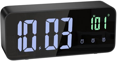 Dyaucwpo Sveglia Digitale, Sveglia da Comodino con LED Grande Schermo, Orologio da Parete, Sveglie a Specchio Portatile, 3 Sveglie Modello Snooze, 12/24 Ore, 2 Livelli di Luminosità, USB Ricaricare