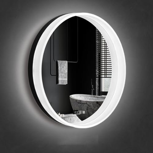 SAJMN LED-Badezimmerspiegel für die Wand mit Acrylrahmen, intelligenter Kosmetikspiegel für das Badezimmer mit Antibeschlagfolie, dimmbarer, bruchsicherer Spiegel mit 3 Farben für die Wand, runder