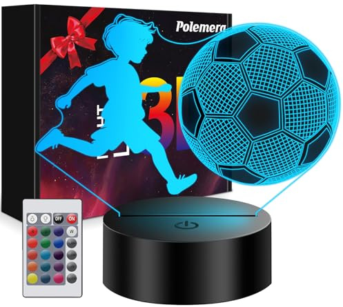 Polemera Cadeau Foot Garcon【Premier cadeau veilleuse football pour garçons】 | ,Veilleuse 3D Illusion Football pour enfants en 16 couleurs, Garçon de 5, 6, 7, 8, 9, 10 ans, Lampe foot