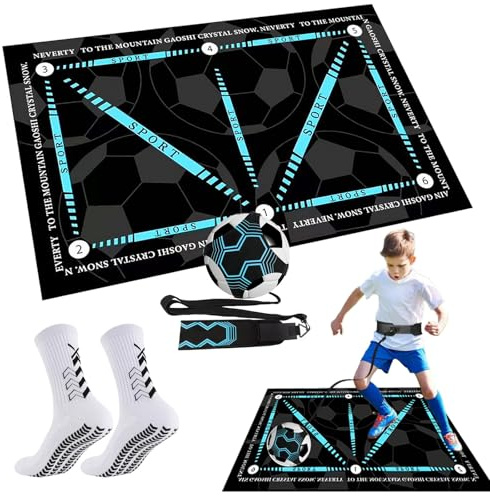 BJNCDIO Fußball Trainingsmatte 60 x 90 cm mit Socken, Fußballmatte für Ballkontrolle, Schrittübungen und Dribbling, rutschhemmende Kickmatte, Football Soccer Mat, Geschenke Jungen