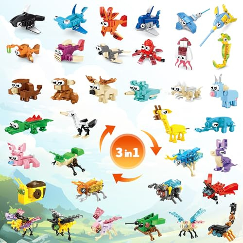 Astrevo 36pcs Klemmbausteine Tier Set - Mini Baustein Partygeschenke Set, Landtiere, Meerestiere, Insekten Bausteinsets, Building Blocks für Jungen Mädchen Kindergeburtstag