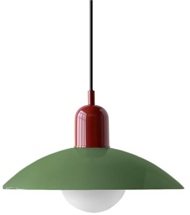 Hnexsei Moderne Pendelleuchte mit Emaille-Eisenschirm, weißer Glaskugel, E27-Fassung, abnehmbarem Lampenschirm, Deckenleuchte für Küche, Esszimmer, Schlafzimmer (Rot+Grün)