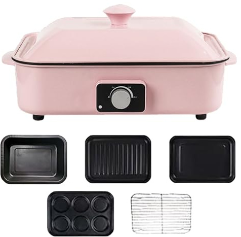 Grill elettrico da 4 in 1 a pentola calda, barbecue senza fumo senza fumo, hotpot, padella antiaderente con controllo della temperatura, pentola di cottura facile da pulire, multifunzione, cena Pink