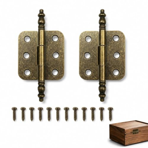 2PCS Antique Brass Hinges, 35 x 70mm Decorative Hinge Vintage Folding Butt Hinges for Wood Box Cabinet Doors Bookcase Drawer Furniture