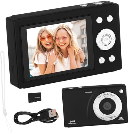SEWACC 64gb Appareil Photo Numérique de Voyage Compact et Portable Écran Zoom Noir pour Photos et Vlogging