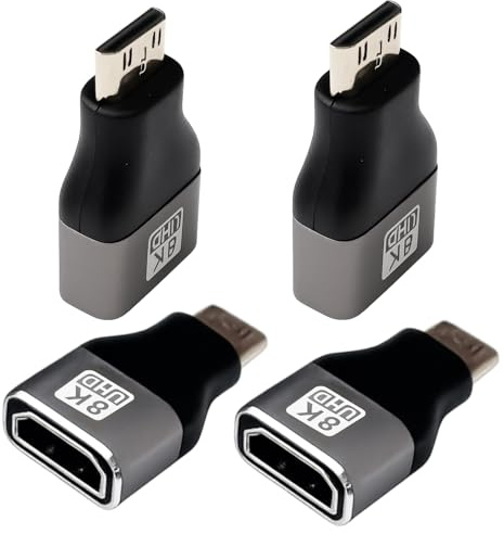 CanQuanSWZX 4PCS Adaptateur Mini HDMI 8K, Adaptateur 8K, Mini HDMI mâle vers HDMI Femelle, Compatible avec Ordinateurs Portables, Tablettes, Caméscopes, Moniteurs et Téléviseurs 8K@60Hz, 4K@120Hz