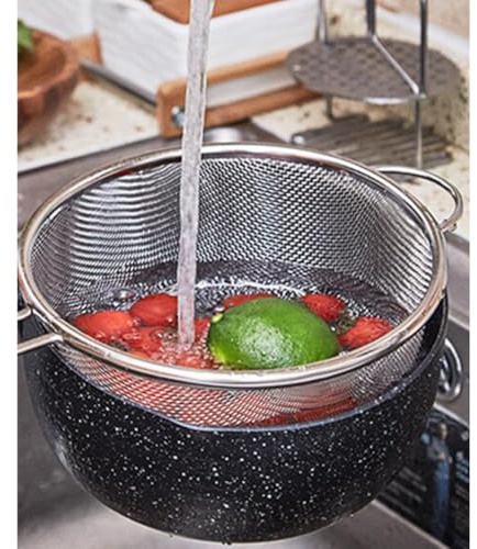 TOYANDONA Colino Scolapasta in Acciaio Inox con Doppie Maniglie Cestello Filtro per Lavaggio e Scolatura di Frutta Verdura Pasta e Fritti Resistente e Drenaggio Rapido