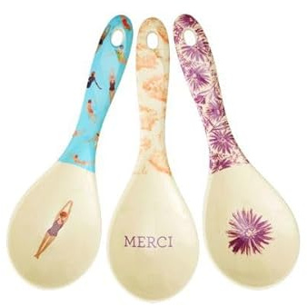 RICE Salatlöffel 3er Set aus Melamin – Servierlöffel 21 cm (B 6,5 cm) – Design sortiert – leicht & robust – für Salat, Pasta & Bowls – max. 70°C