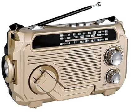susaa Radio FM Am SW con Carga Solar, Receptor de Radio de Emergencia con Manivela, Bluetooth 5.2, Compatible con TF, USB, Color Dorado
