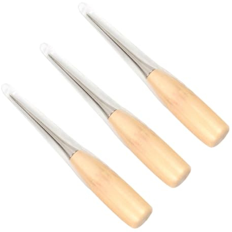 CRAFTHROU Set di 3 Punteruoli Rotondi per Cucito in Legno e Metallo, Utensile per Cucito Creativo e Riparazione Tessuti Canvas e Tappezzeria, per Uso Domestico