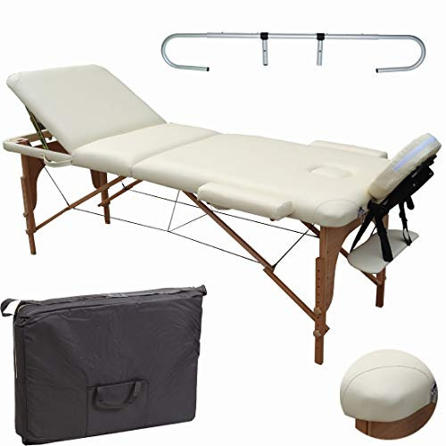 Beltom® LETTINO MASSAGGIO PORTATILE PIEGHEVOLE 3 ZONE IN LEGNO XL 195X70 CM. PORTAROTOLO+BORSA+PANNELLO REIKI. ANGOLI ARROTONDATI RINFORZATI-ESTETICA FISIOTERAPIA FISIOTERAPISTA TATTOO TATUAGGI-Panna