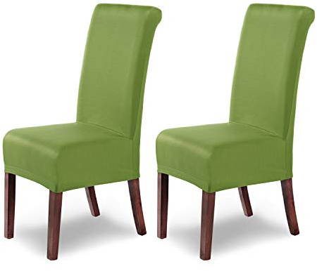 Scheffler Home Stuhlhussen Grün 2er Set Wasserabweisend Marie | Elastische Stuhlbezüge mit Fleckenschutz, waschbar und Öko-Tex zertifiziert, für Schwingstühle und Esszimmerstühle