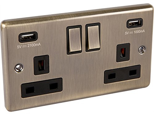 Antique Brass 2Gang USB 3.1A Plug Socket (Windsor) W65AB