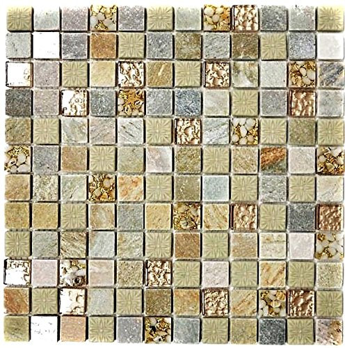 Mosaikfliese gold beige Glasmosaik Struktur für WAND BAD WC DUSCHE KÜCHE FLIESENSPIEGEL THEKENVERKLEIDUNG BADEWANNENVERKLEIDUNG Mosaikmatte Mosaikplatte