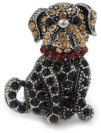 Petite broche en forme de bouledogue en métal couleur étain – 30 mm de haut, taille unique, Pas de type de métal, diamante