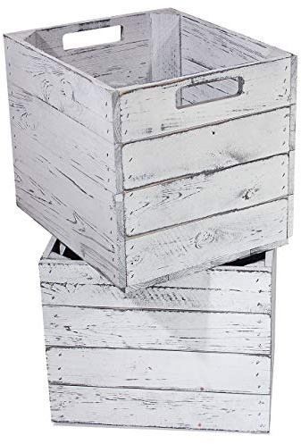 Moooble 2er Holzkiste Vintage für Kallax Regale weiß/weiss 33cm x 37,5cm x 32,5cm Einlagekiste Einsätze shabby chic Weinkiste Expedit Einsatz Aufbewahrungskiste Obstkisten DIY