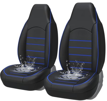 AUTOYOUTH Sitzbezüge Auto Vordersitze Universal Auto-Schonbezüge PU-Leder Sitzschoner Schwarz Blau für Werkstatt Freizeit und Sport Zubehör Innenraum Autositzschutz