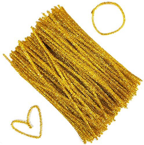 Carykon 200 Stück Glitzer Lametta Creative Arts Stiele Pfeifenreiniger - 30,5 cm (Gold)