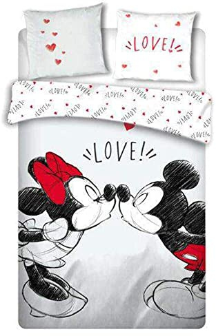 Parure de lit Mickey et Minnie Love 2 Personnes - Housse de Couette 240x220 cm + 2 Taies 65x65 cm