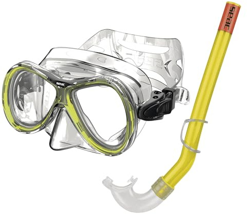 Seac Set Capri SLT, Maschera e tubo da snorkeling per adulti, ragazzi e bambini, giallo, standard