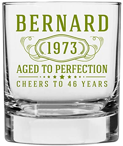 Spotted Dog Company Personalised Printed 325ml Whiskey Glass Tumbler, Custom Rum Whisky Birthday Gifts for Men Him Dad, Customised Cocktail Old Fashioned Scotch, Bourbon Decorations Decor - Bernard