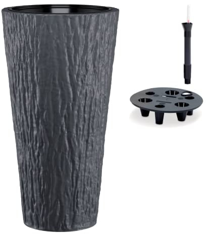 MELTOM Blumentopf mit Bewässerungssystem 3D Effekt Rund Slim, Farbe: Anthrazit, DxH: 40 x 79 cm, Hoch