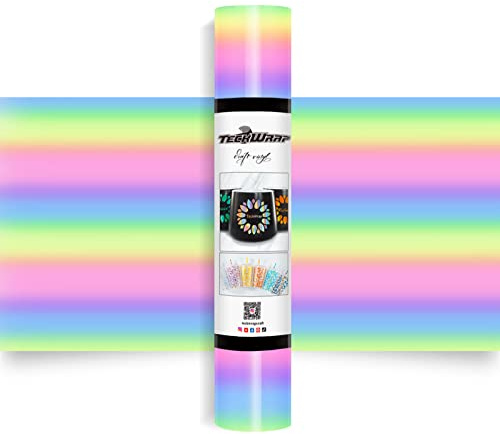 TECKWRAP Holografisches Vinyl, glänzend, für Bastelarbeiten, Vinyl, selbstklebend, 30,5 cm x 1,5 m, Pastell-Regenbogen
