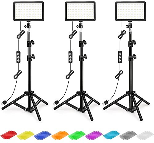 Photography Lighting Kit Dimmable 5600K USB Led Video Studio Streaming Lights with Adjustable Tripod Stand and Color Filters for Table Top/Photo Video Shooting