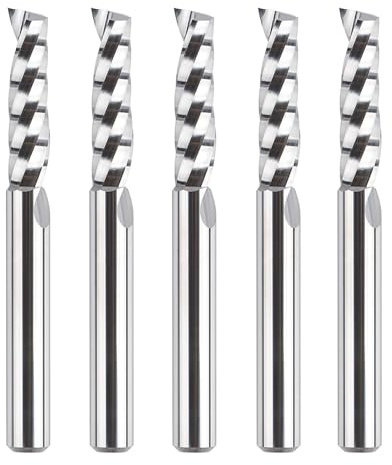 SpeTool 5PCS O Flute (Single Flute) End Mill Set 1/4 Shank, Carbide Spiral Upcut Router Bit for CNC Router Milling Cutter