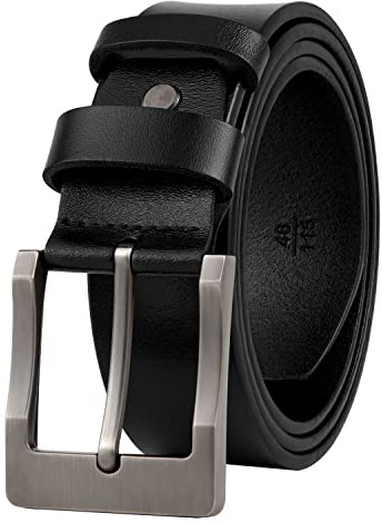 GSG Cinturón de Cuero Hombre 38mm Cinturones de Cuero de Vacuno Longitud Acortable para Jeans, Trajes,Casual Vaquero,Negocios con Caja de Regalo Negro 34-38 inch