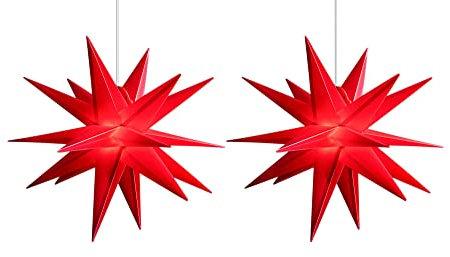 Novaliv 2X Weihnachtsstern beleuchtet Faltstern 55cm Dekosterne ROT hochwertiger Kunststoffstern für Glühbirne mit Timer Funktion 3D Stern 18 Zackig Leuchtsterne Weihnachtslichter Winterbeleuchtung