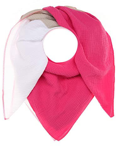 Zwillingsherz Musselin Viereckstuch mit Wolle für Damen Mädchen Jungen - Hochwertiges Damenschal - Strick-Waren Frühjahr Herbst Winter, 16210.3, Länge: 131 cm, Breite: 114 cm, Pink Beige Weiss