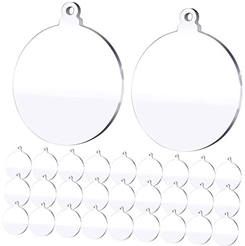 Ciieeo 36 Stücke Weihnachtskugel Dekoration Vinyl Hängen Transparent Kreis DIY Platte Acryl Blanko Dekorationen Runde Sublimation Rohlinge Runde Tafel Klarer Kreis Mit Loch DIY Zeichen