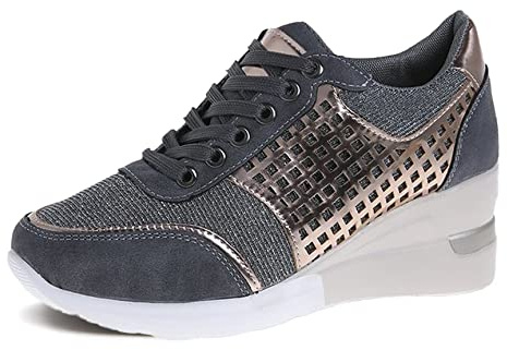 GYCS Baskets Femme Compensées Chaussure de Sport Gym Fitness Jogging Plateforme Mode Sneakers Outdoor Casual Chaussures,Gris,38EU