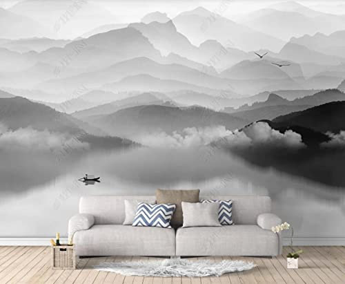 Papier Peint Panoramique Paysage Oiseaux Noir Et Blanc 3D Poster Mural pour Salon Chambre Décoration Murale