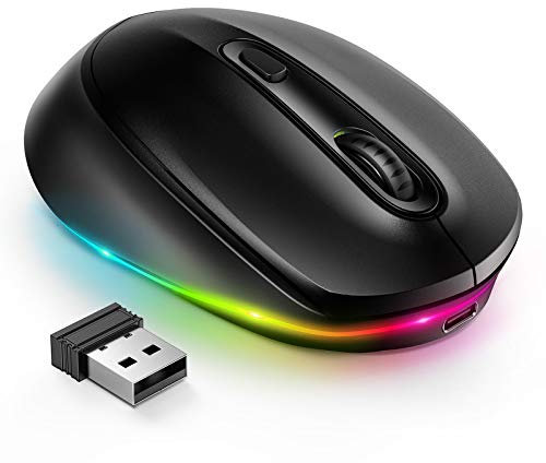 Seenda Wireless Mouse -Rechargeable Light Up Mouse for Laptop, Small Cordless Mice with Quiet Click & LED Lights for Kids' Chromebook, Windows, Mac PC Computer -Black