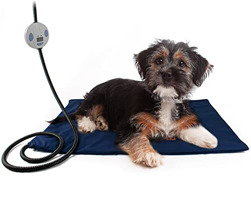 Enjoying Coussin Chauffant pour Animaux de Compagnie 60 x 45 cm Coussin Chauffant pour Chien 7 Niveaux de Température Réglable Tapis pour Animaux de Compagnie, Bleu
