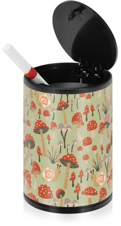 Pilz Tiere Schnecke Herbst Kleine Aschenbecher für Zigaretten mit Deckel Geruchsdicht Edelstahl Tragbar Rauchfrei Autozubehör Asche