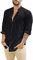Glacspyg Linen Shirt Men's Long Sleeve Cotton Shirts Button-Down Casual Regular Fit Summer Shirt Black M