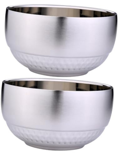 ABOOFAN 2pcs Stainless Steel Double-Layer Rice Bowl Unbreakable Soup Bowl Heat Insulation for Party Food Serving