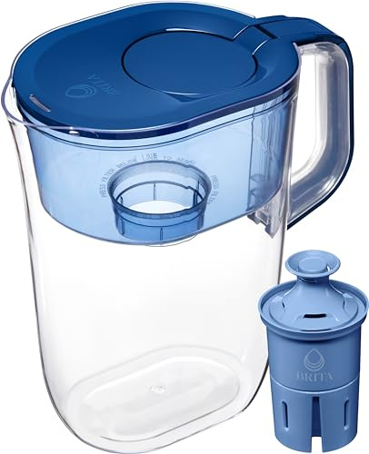 Brita 10 Cup Elite Filter Pitcher with Smart Light Indicator, Reduces 30+ Contaminants Including Lead and Microplastics, Filter Lasts 6 Months, Tahoe, Blue