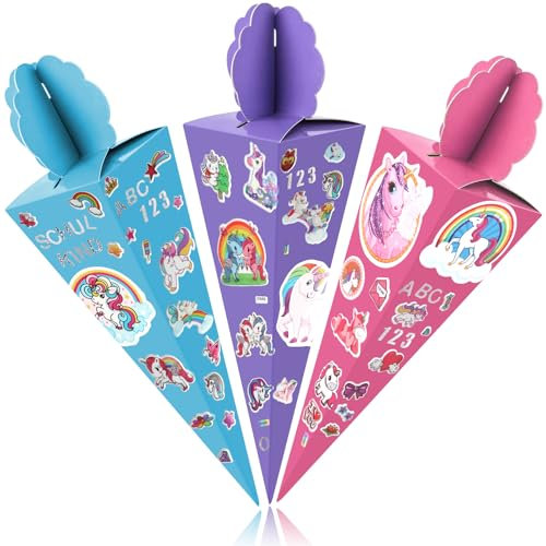 IMPPTE 3 Stück Einhorn Schultüte Bastelset Klein Schultüte Mädchen Zuckertüte Einhorn Lila Rosa Blau Geschwistertüten Rohling 35cm für Schulanfang Einschulung Deko