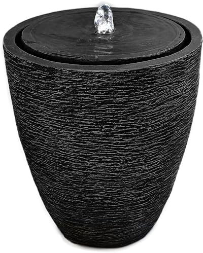 Gartenbrunnen mit LED Beleuchtung Springbrunnen Wasserspiel Zimmerbrunnen für Innen und Außen (Schwarz)